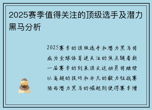 2025赛季值得关注的顶级选手及潜力黑马分析